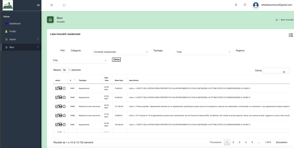 Progetto per le aste giudiziarie